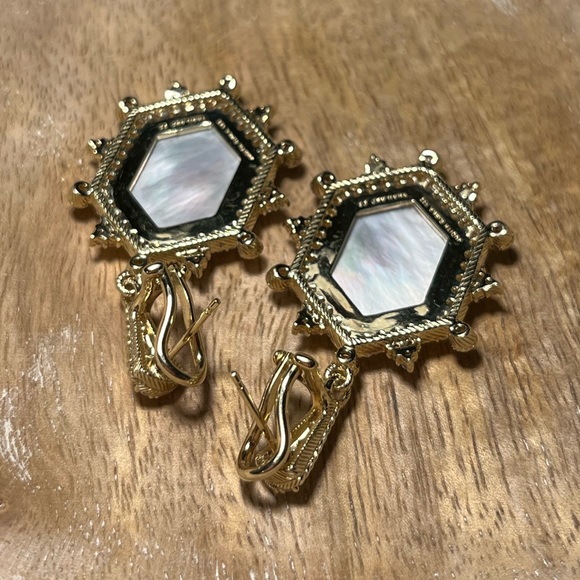 Judith Ripka 14K Sterling Silver Clad Diamonique & Mother of Pearl Earrings RARE - Picture 12 of 16